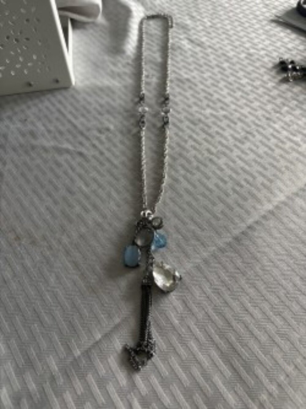 Women’s Dangle Necklace - Silver with Blue Accents